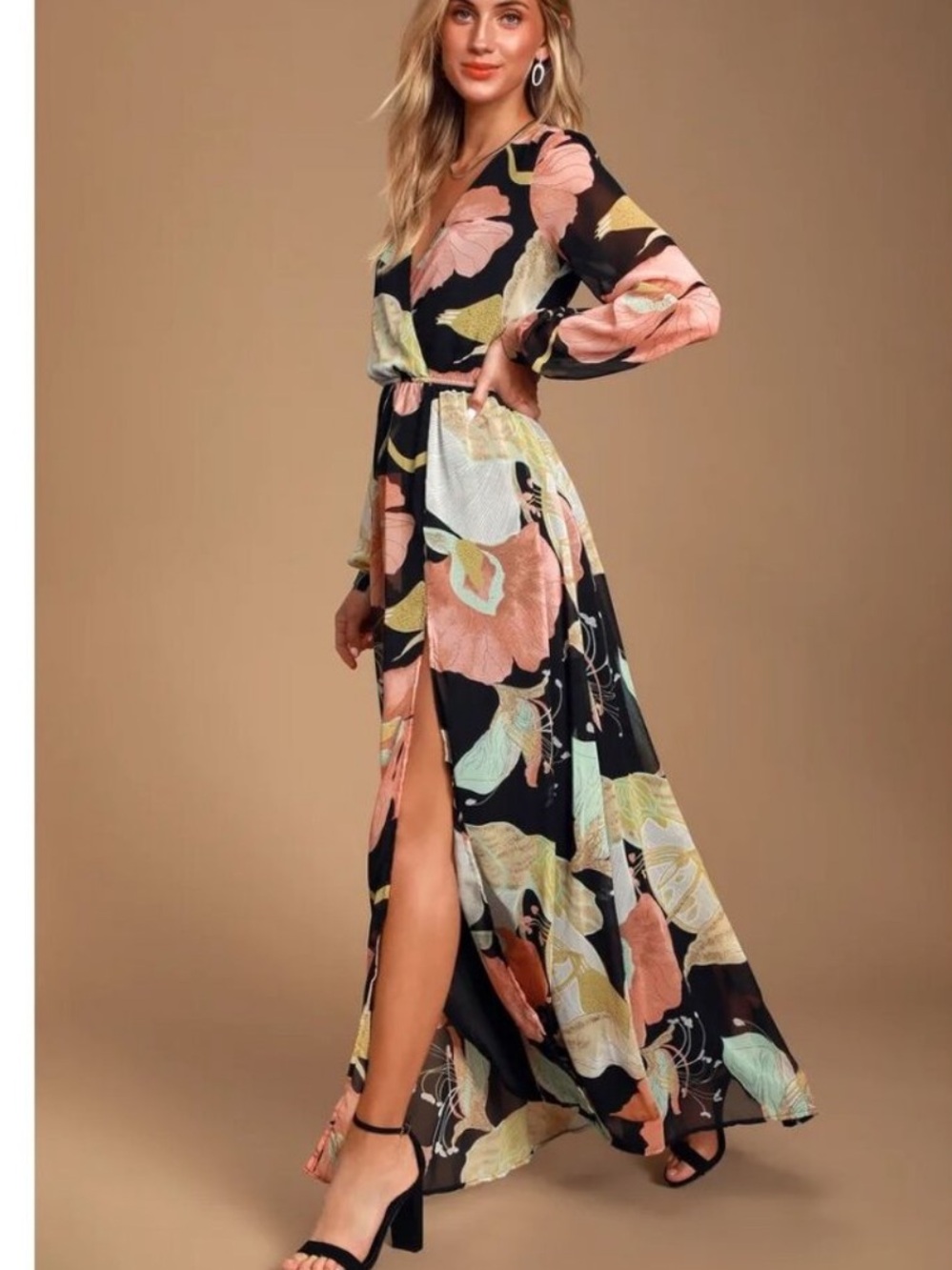 New with tags lulus long sleeve floral maxi dress black water Lilly